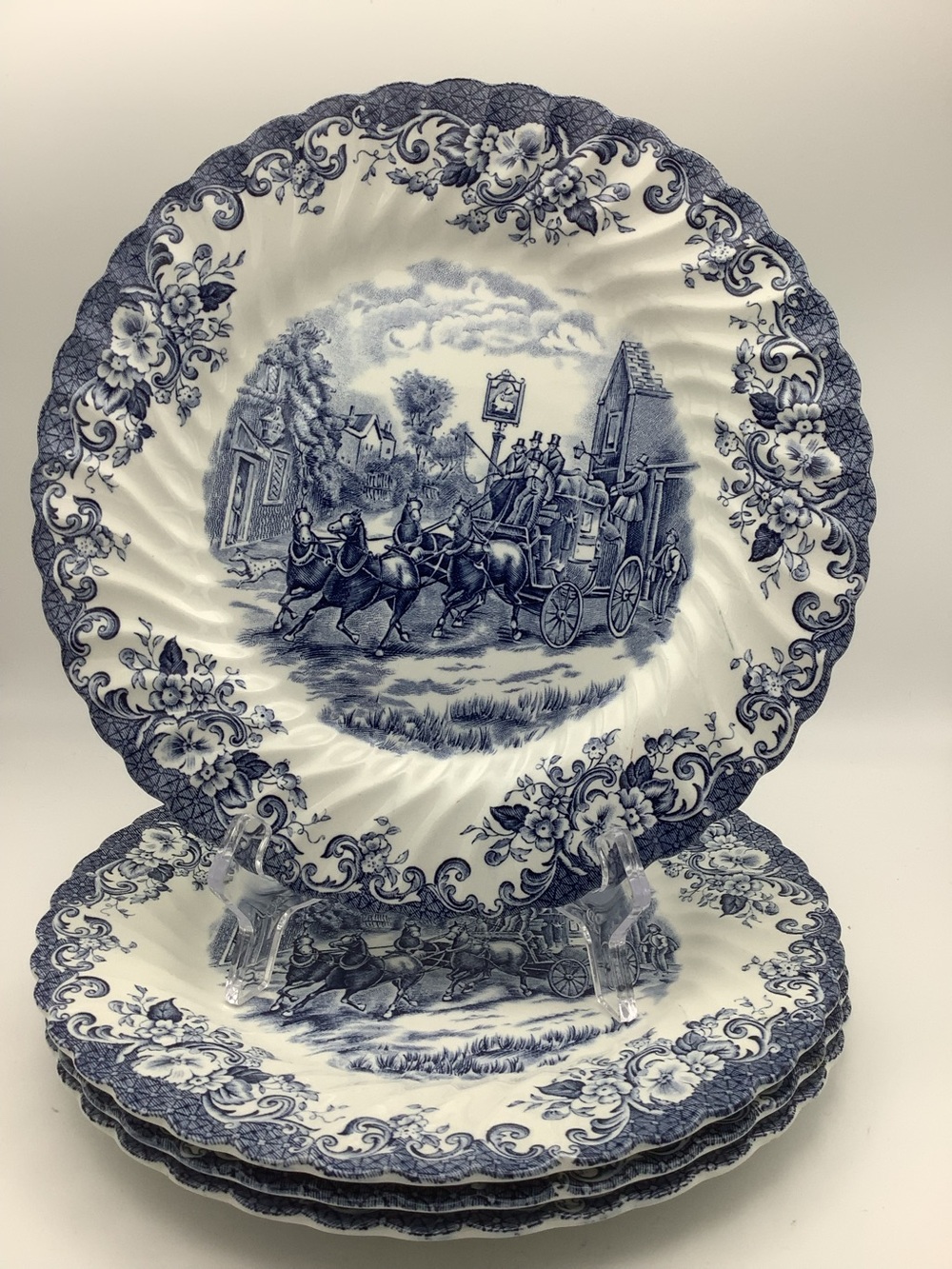 Four Johnson Bros Coaching Scenes 10” Dinner Plates